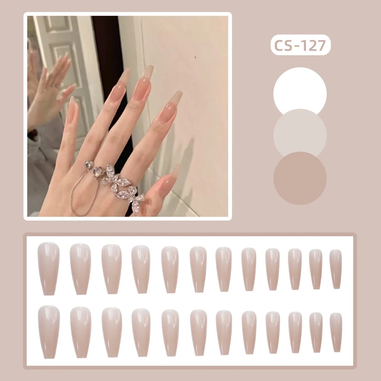 24PC/Box Fashion False Nails Artificial Milky White Pink Gradients Long Ballet Nail Tips Full Cover Acrylic Fake Nails With Glue