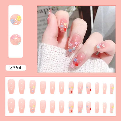 Aichashi Nail Art Fake Nails Long Island Iced Tea Wearing Jiashan Camellia Flower 3D Light Change Love Girl Blush Wearing Press on Nails