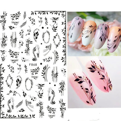 Aichashi 1PCS Black White Butterfly Laser Nail Stickers Y2K Nail Art Decoration Abstract Lines Bronzing Flowers Stickers For Nails