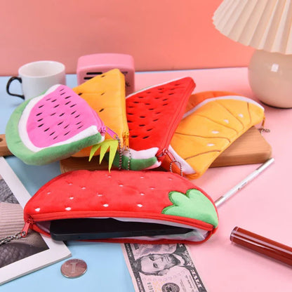 Aichashi Fruits Pencil Case Kawaii Stationery Watermelon Pencil Pouch Estuches Plush School Supplies Trousse Soft Pencil Cases For Girls