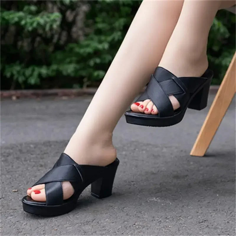 Aichashi New Fashion Sandals Women's Summer Slippers Wear Wild Slope with Non-slip Elegant Medium Thick Heels Platform Ladies Shoes