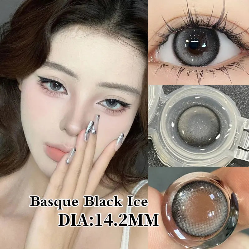 Aichashi 2Pcs Kroean New Colored Contact Lenses with Prescription Myopia Degree 0.00- 8.00 Black Eye Soft Lens Eye Beauty Pupil