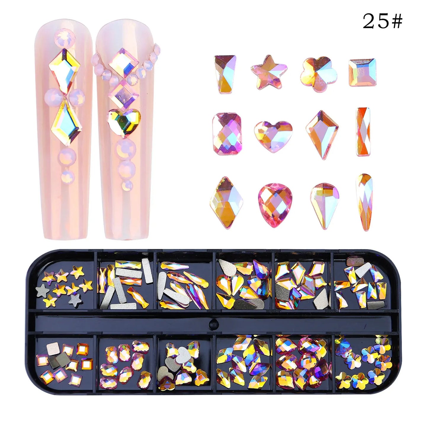 12 Grids/Box Multi-Size Nail Art Rhinestone Decorations AB Crystal Diamond Gems 3D Nails Glitter Glass Non Hotfix Strass Jewelry