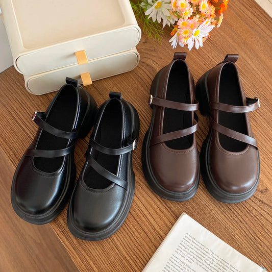 aichashi  -  Leisure Pumps Woman Mary Janes Buckle Strap Mid Heels Leather Oxford Shoes for Women Platform Summer Pumps Plus Size Zapatos