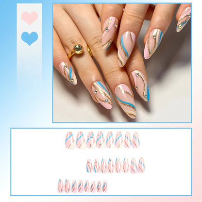 24PCS Sweet Strawberry Press on Nails French Pearl Design Almond False Nails Girl Gifts Detchable Full Cover Fake Nail Patches