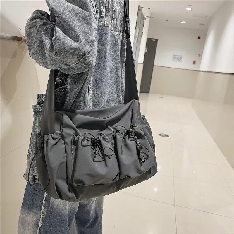 Aichashi Fashion Brand Literary Youth Shoulder Bag (female Ins Style) Solid Color Lovers Versatile Work Clothes Bag (male Canvas Bag)