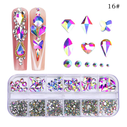 12 Grids/Box Multi-Size Nail Art Rhinestone Decorations AB Crystal Diamond Gems 3D Nails Glitter Glass Non Hotfix Strass Jewelry