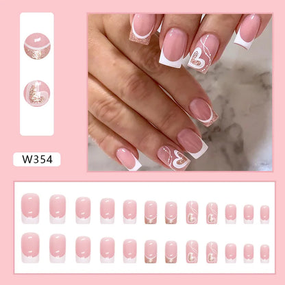 24Pcs/Set Medium Long French Wear False Nails Art Blue Wave Press on Acrylic Nail Tips Hot Fake Nails Collection Stick on Nails