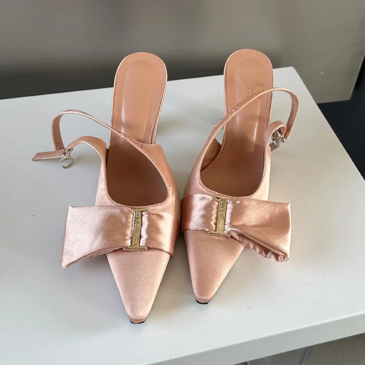 aichashi  -  Luxury Sandals Women Designers Satin Low Heeled Sandals Summer New Bow Tie Slingback Heels Elegant Pointed Toe Pumps Women Mules