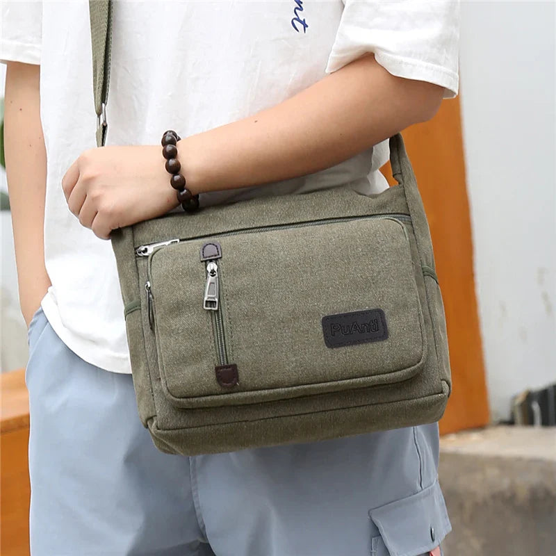 Aichashi Men's Bag Large Capacity Multifunction Solid Industrial Style Canvas Shoulder Bag For Men Daily Work Crossbody Bag