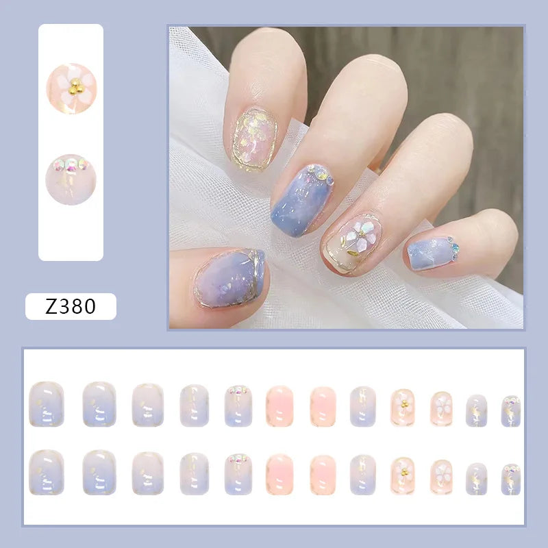 Aichashi Nail Art Fake Nails Long Island Iced Tea Wearing Jiashan Camellia Flower 3D Light Change Love Girl Blush Wearing Press on Nails