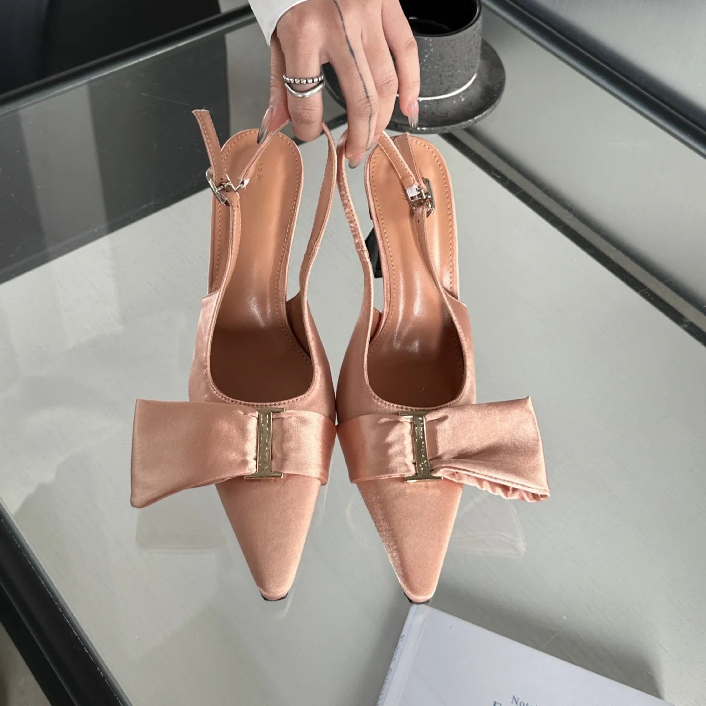 aichashi  -  Luxury Sandals Women Designers Satin Low Heeled Sandals Summer New Bow Tie Slingback Heels Elegant Pointed Toe Pumps Women Mules