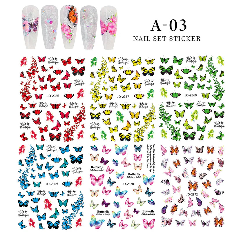 Aichashi 6sheet/set 3D Laser Butterfly Stickers For Nails DIY Gilding Slider Wraps Adheisve Nail Art Stickers Decals Manicure Charms