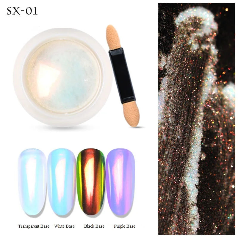 Aichashi Aurora Mirror Glitter Nail Art Powder Ice Chameleon Rubbing Pigment Dust Sparkly Charm Nails Design Accessory DIY Decorations