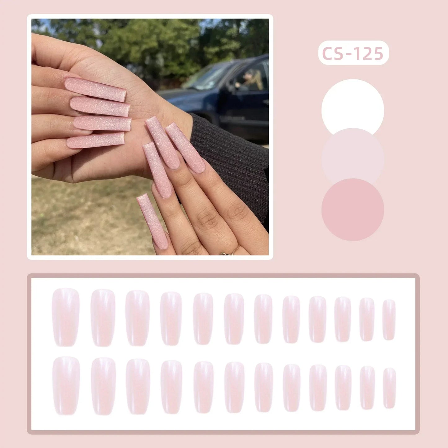 24PC/Box Fashion False Nails Artificial Milky White Pink Gradients Long Ballet Nail Tips Full Cover Acrylic Fake Nails With Glue