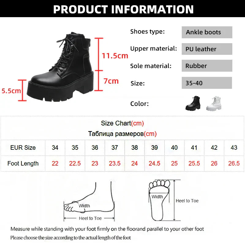 Aichashi Autumn Winter Chunky Motorcycle Boots Women Punk Style Thick Bottom White Ankle Boots PU Leather Platform Booties Woman