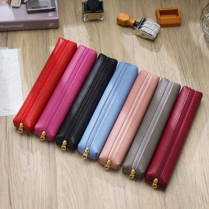 Aichashi BACK TO SCHOOL Genuine Leather Simple Pen Case for School Students Stationery Storage Box Pen Bag Cowhide Zipper Pencil Holder School Suppies