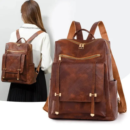 aichashi Vintage Women's Bag Large Capacity Leather Daily Commute Travel Women's Backpack Shopping