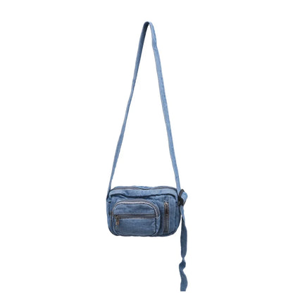 Aichashi Classic Denim Multi Pocket Casual Small Shoulder Bag With Adjustable Shoulder Straps Zero Wallet Solid Color Fun Crossbody Bag