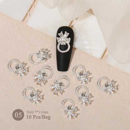 Aichashi 10pcs/bag Butterfly Shaped Nail Rhinestone Star Flower Nail Charm Silver Gold Alloy Nail Pearl Jewelry Accessories Nail Supplies