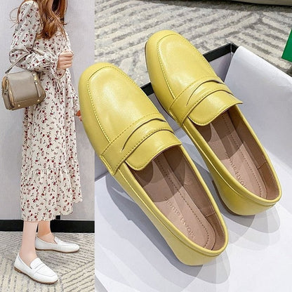 Aichashi Ladies Flat Loafers Fashion Shallow Bean Shoes Women's Shoes Spring and Autumn New PU Set Feet Ladies Comfortable Shoes