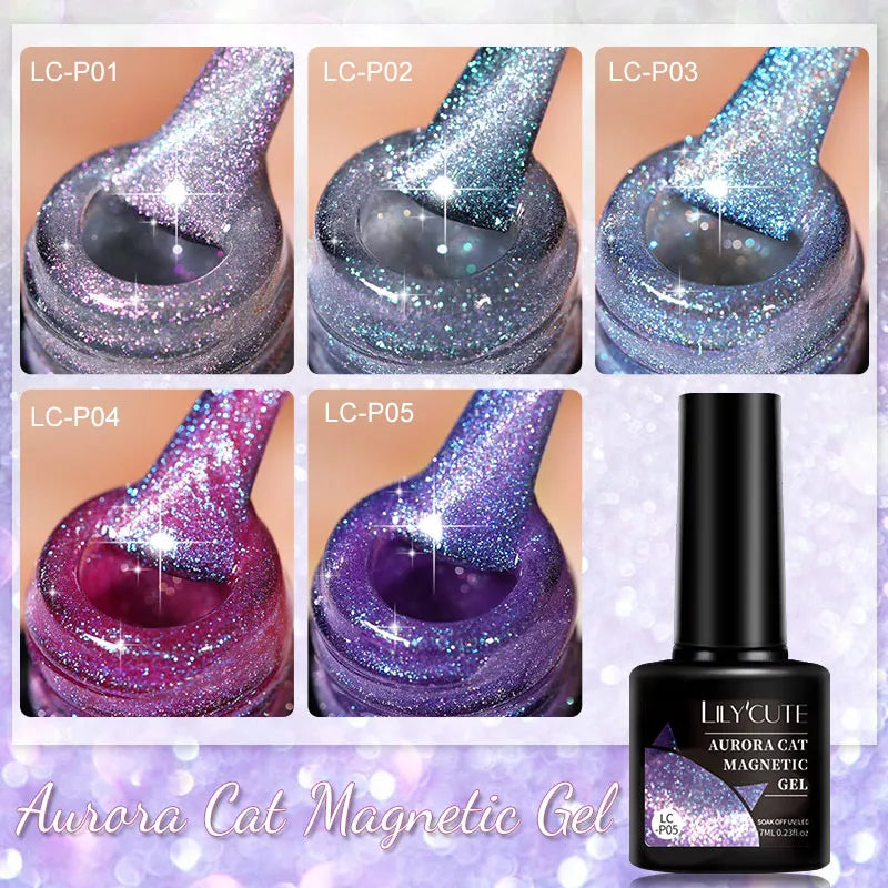 Aichashi 7ML Aurora Cat Magnetic Gel Nail Polish Nail Art Sparkle Glitter Gel Varnis Semi Permanent Soak Off  UV Gel Varnishes