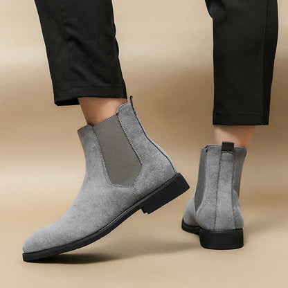 Aichashi Plus Size 48 Classic Gray Men Chelsea Boots Comfort Suede Leather Shoes Men Dress Shoes Pointed Slip-on Men Black Ankle Boots