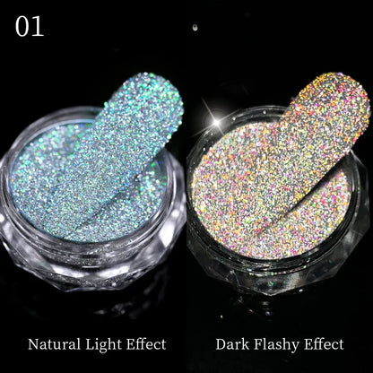 Aichashi Nail Glitter Powder Shiny Aurora Laser Metallic Rubbing Dust Chrome Powder Gold Silver Pigment DIY Decoration Nails Accessories