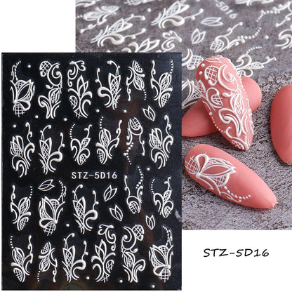 Aichashi 5D Embossed Nail Stickers Flowers Bird Geometric Lines Gold Frame Floral Nail Decals Cherry Blossom Y2K Manicure Decor