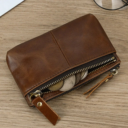 Aichashi Genuine Leather Zipper Coin Wallet Men Wowen Natural Leather Small Short Purse Card Holder Cash Clutch Wallets Key Ring