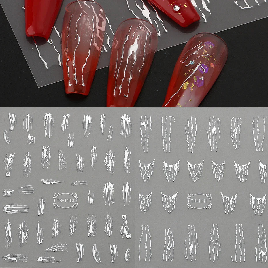 3D Metalic Line Nail Stickers Sliver Thorns Vine Curve Stripe Lines Tape Swirl Sliders Manicure Adhesive Nail Art Decals