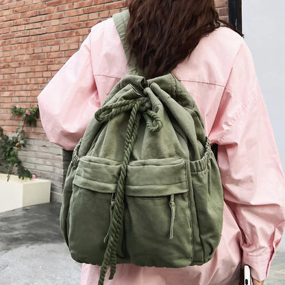 Aichashi Ladies Canvas Vintage Girl Leisure Drawstring Book Bag Female Brown Laptop College Backpack Women Travel School Bag Fashion Cool