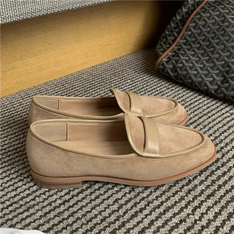 Aichashi New Spring Suede Leather Women Shoes Casual Slip-On Loafers Comfortable Simple Shoes Round Toe Shoes Woman Zapatos De Mujer