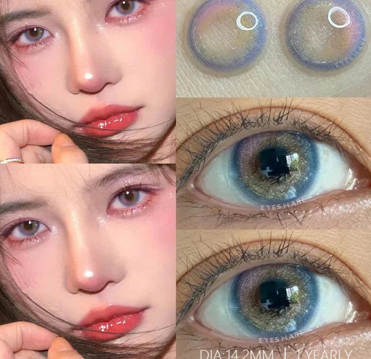 Aichashi 1Pair New Green Colored Contact Lens Gray Eye Lenses Brown Lenses High Quality Yearly Natural Contact Lenses for Eyes