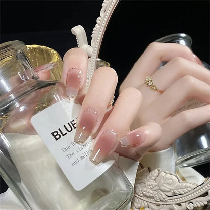 24PCS Camellia False Nails French Pearl Butterfly Design Fake Nail Patch Sweet Style Girl Women Press on Nail Tips Wholesale