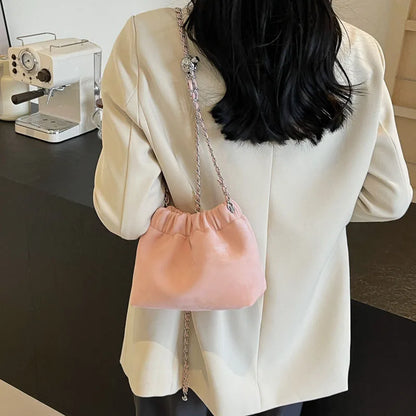 Aichashi Drawstring Pu Leather Crossbody Bags for Women 2024 Spring Korean Fashion Handbags and Purses Mini Shoulder Bag