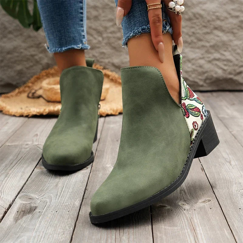 Aichashi Chunky Women Ankle Chelsea Boots Casual Mid Heels Print Random Walking Shoes New Brand Pumps Dress Femme Zapatos