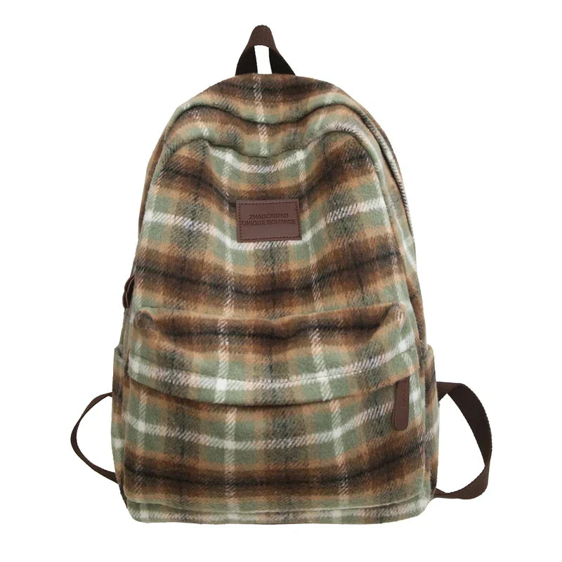 Aichashi BACK TO SCHOOL Vintage Plaid Woollen Cloth Women's Backpack Student Book Backpacks for Teenage Girls School Bags Large CapacityTravel Rucksack