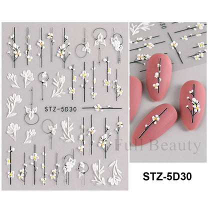 Aichashi 1Pcs Sakura Stickers For Nails 5D Embossed Spring Cherry Blossom Tulip Peony Flowers Petals Sliders Manicure Decoration