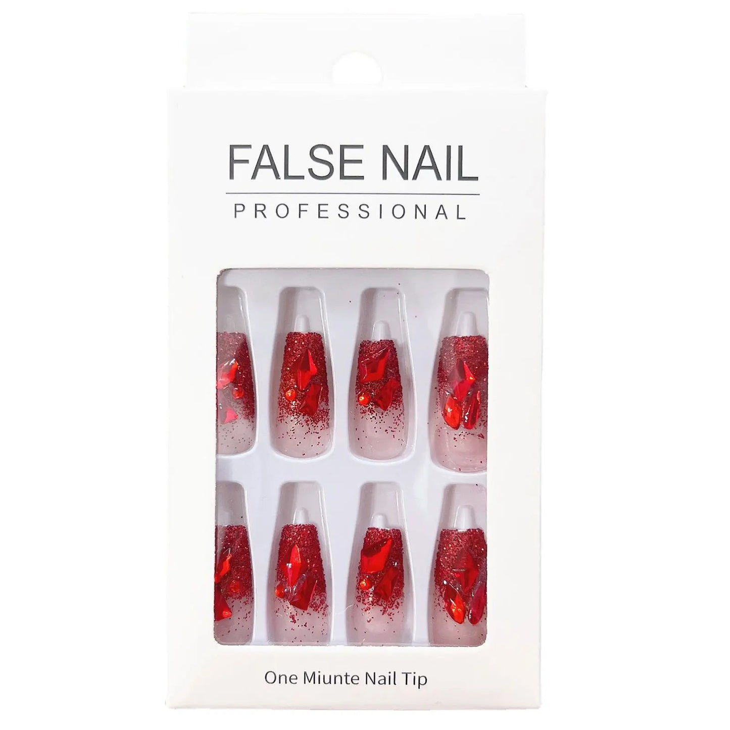 Aichashi 24pcs Glitter Red False Nails Fashion Shiny Crystal Design Press on Nail Patch Full Cover Wearable Artificial Nail Tips for Girl