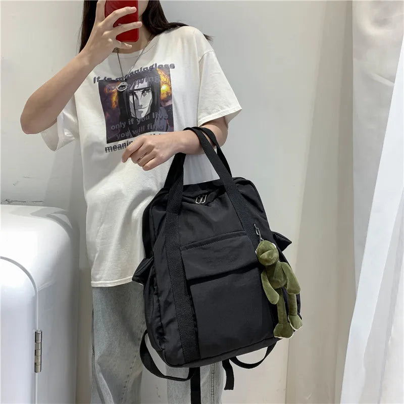 Aichashi BACK TO SCHOOL New Solid Color Women'S Waterproof Nylon Backpack Simple School Bag For Teenage Girl Shoulder Travel Bag School Backpack