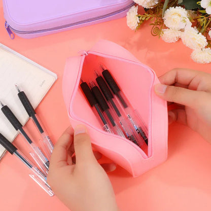 Aichashi BACK TO SCHOOL Waterproof Soft Silicone Pencil Case Candy Color Pencil Stationery Box Large Capacity Makeup Brush Storage Box Student Supplies