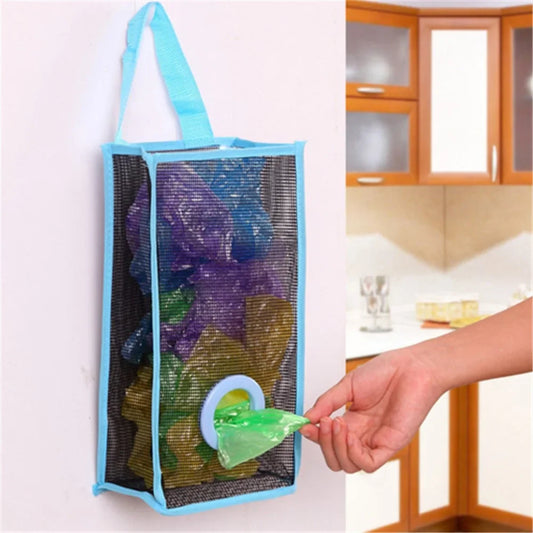 Aichashi 1 Pcs Reusable grocery bag holder, kitchen hanging net, Bin bag storage organizer