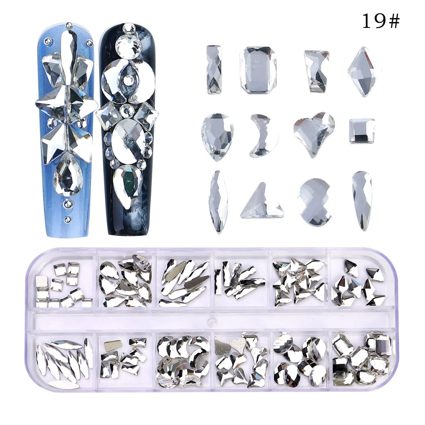 12 Grids/Box Multi-Size Nail Art Rhinestone Decorations AB Crystal Diamond Gems 3D Nails Glitter Glass Non Hotfix Strass Jewelry