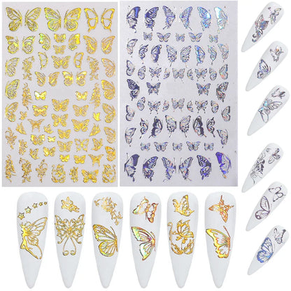 Aichashi Laser Butterfly Sticker Nails Art Holographic Gold/Sliver Nail Decal Design Self-adhesive Butterfly Nail Sticker Ornament