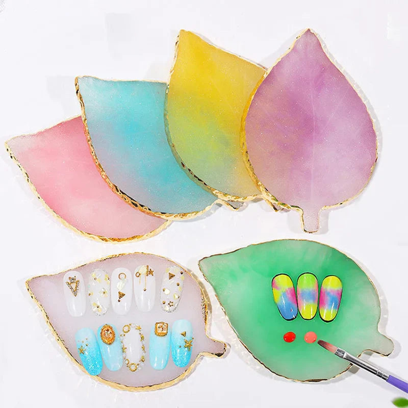 Aichashi 1 Pcs Leaf Resin Agate Nail Color Palette Gel Polish Pallet Mixing Drawing Paint Plate Manicure Nails Art Display Shelf