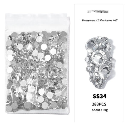 144/288 /1440pcs SS3-SS50 Crystal AB Clear Nail Rhinestones Non Hotfix Flat Back Stones DIY Strass Nail Art Decor Accessories