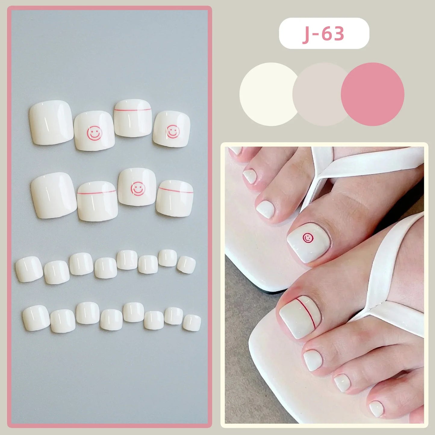 Aichashi 24pcs Solid Color Toenails French Minimalist Style Toenails Full Coverage Waterproof Removable Artificial Press on Nails False