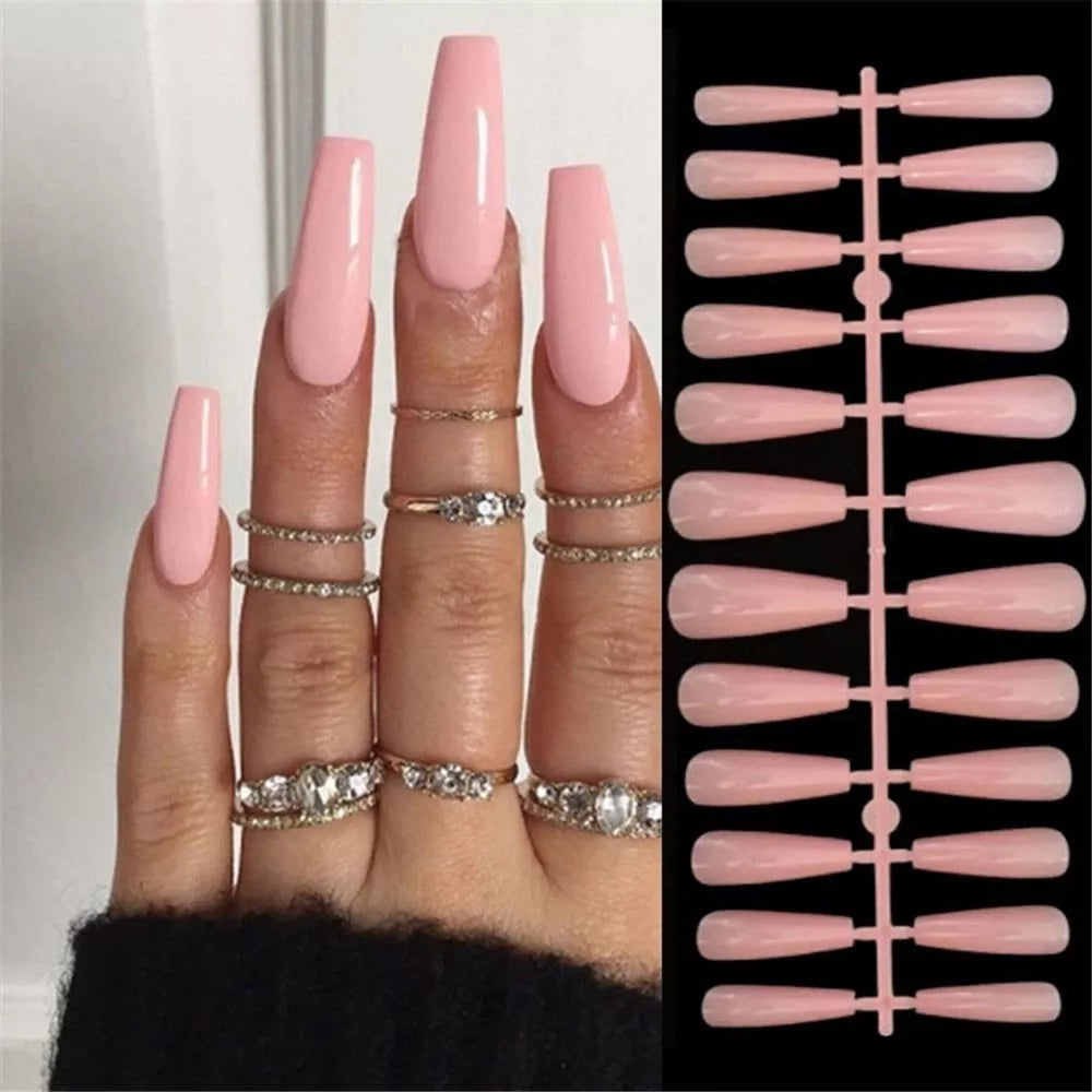 24Pc Detachable Square False Nail Tips Short Ballet French Fake Nails Press on Wearable With Drill Glitter Full Cover Fingernail