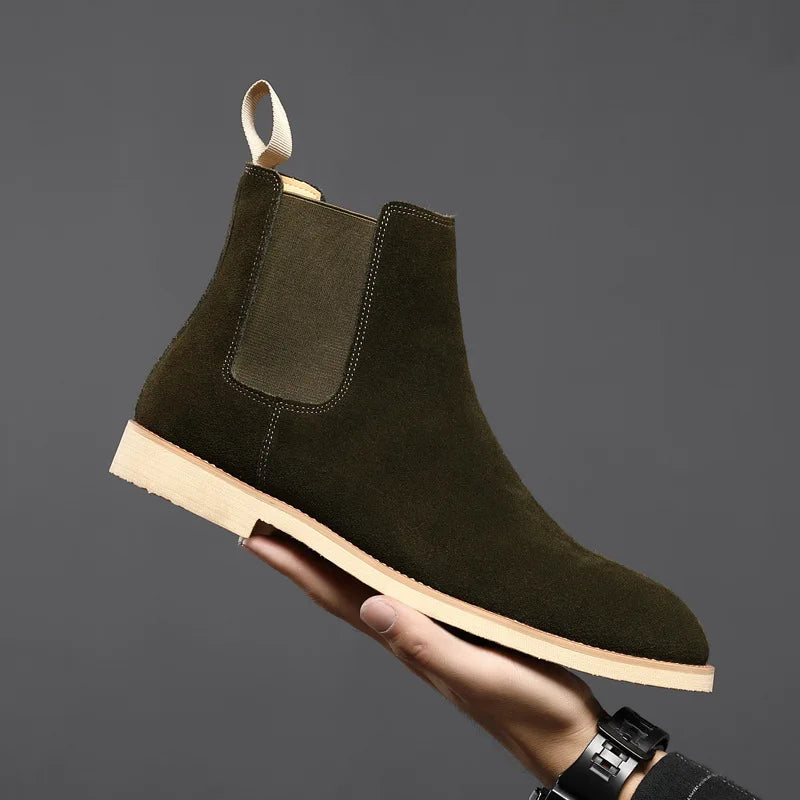 Aichashi Retro Man Chelsea Boots Classic Cowhide Suede Leather Men's Short Ankle Boot British Fashion Casual High-top Shoes